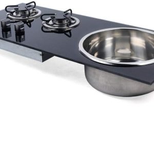 Gas Cooktop with 2 Burners and Sink,Tempered Glass Cooktop Boat Caravan RV Camper LPG Gas Stove, Easy to Clean for RVs, Apartments, Outdoor