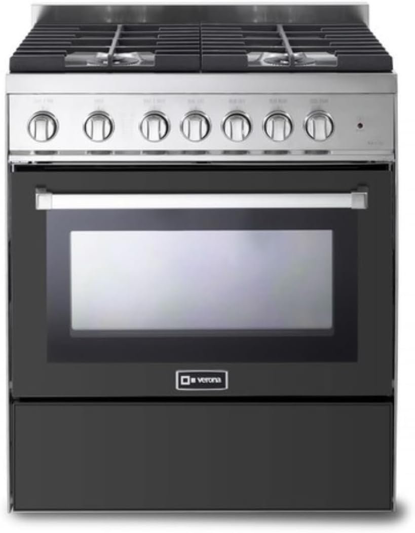 Verona VEFSGG304NE 30" Freestanding All Gas Range 4 Sealed Burners Convection Oven Storage Drawer Matte Black