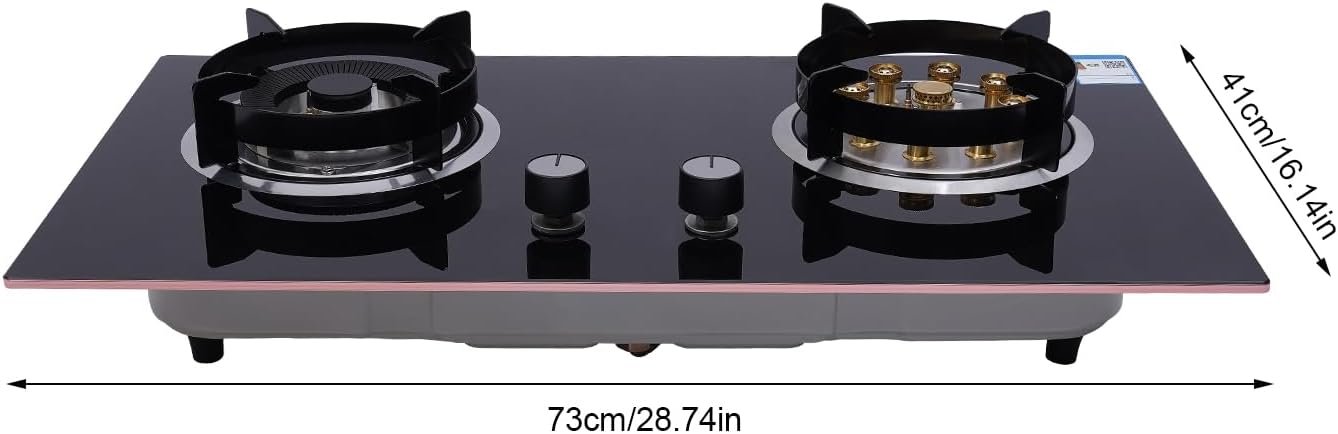 Gas Cooktop, Portable Glass & Copper Gas Stoves, 2 Burners Built-in Gas Stove Kitchen High Efficiency Powerful Cooking Burners for Home Apartment Black, Easy to Clean - Image 6