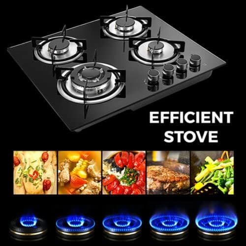 23” Built-in Gas Cook Cooktop Stove, 4 Burner NG/LPG Gas Hob Cooktop Electronic Ignition High-Power Gas Stove Countertop Tempered Glass Easy to Clean Cooker - Image 2