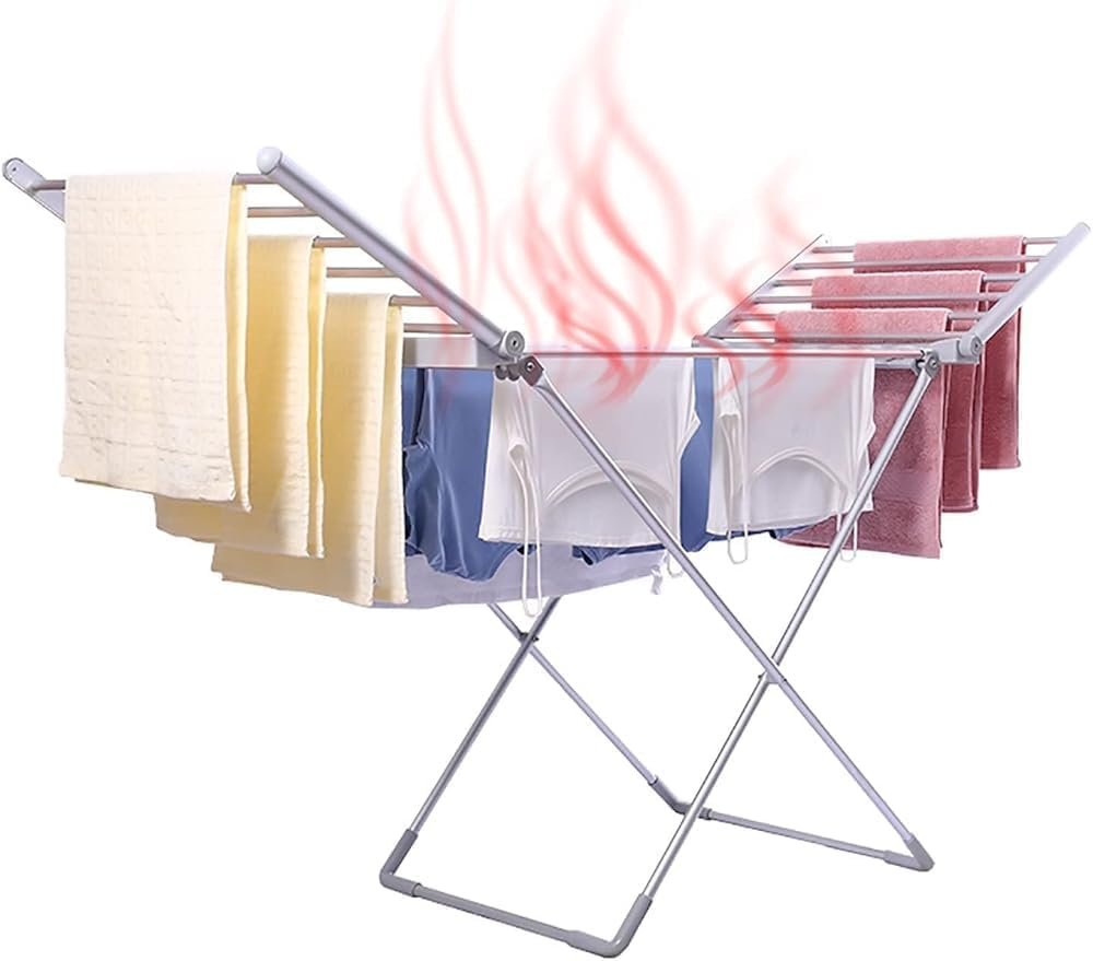 18 Bars Winged Electric Heated Clothes Airer Dryer, Electric Heated Folding Clothes Dryer Airer Cover, for Easy Storage Dry Saves Energy