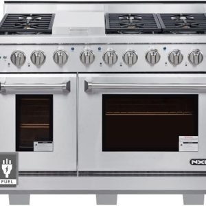 NXR Culinary 48inch Pro Dual Fuel Range with 6 German Tower Burners and 7.2 cu.ft. Convection Fan Oven in Stainless Steel: Natural Gas