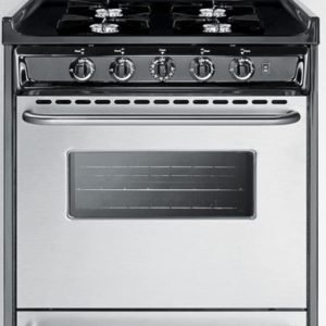 Summit Appliance TNM6307BKW 24" Wide Gas Range in Stainless Steel with Open Burners, High Backguard, Clock/Timer, Oven Window, Adjustable Oven Racks, Broiler Pan and Electronic Ignition