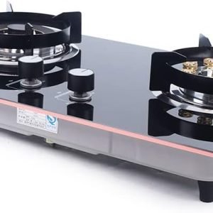 Gas Stove Cooktop with 2 Burners, Built-in Tempered Glass Natural Gas Cooker Portable LPG/NG Gas Cooktop for Household Kitchen RVs Apartments Indoor Outdoor Use, Black, 73x41cm