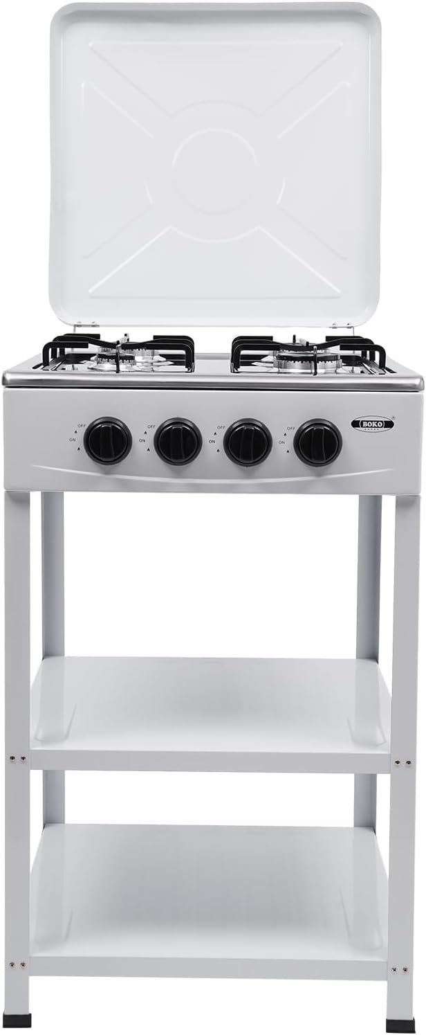 Outdoor Natural Gas Stove,4-Burner Cooking Iron Gas Stove Set With Double storage shelves,Independent Control,Freestanding Commercial Restaurant Gas Stove for camping, traveling, picnicking(White) - Image 9