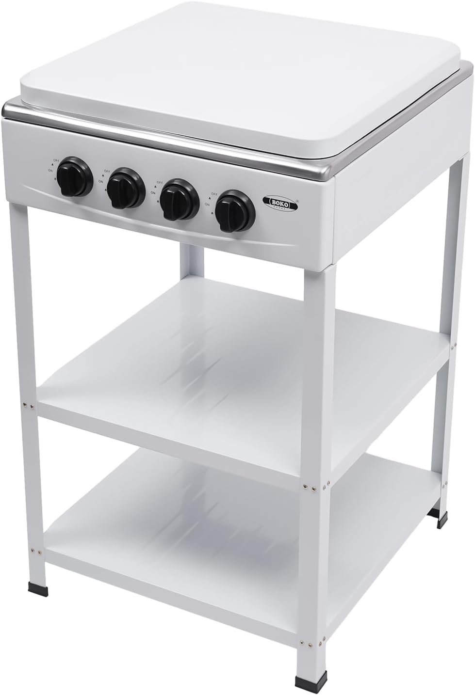 Outdoor Natural Gas Stove,4-Burner Cooking Iron Gas Stove Set With Double storage shelves,Independent Control,Freestanding Commercial Restaurant Gas Stove for camping, traveling, picnicking(White) - Image 3