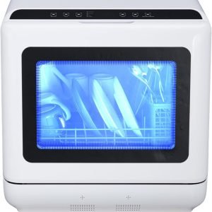 Portable Dishwasher, Mini Dishwashers with 2-in-1 Water Supply Modes, 5 Wash Programs, Countertop Design with Double-layered Glass Door Viewing Window, No Hookup Needed