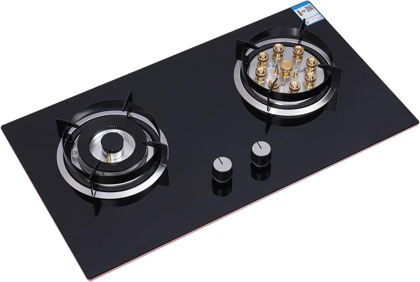Gas Cooktop, Portable Glass & Copper Gas Stoves, 2 Burners Built-in Gas Stove Kitchen High Efficiency Powerful Cooking Burners for Home Apartment Black, Easy to Clean