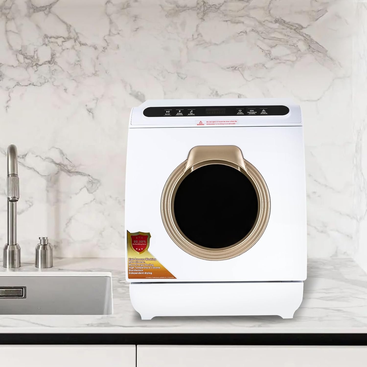 Countertop Dishwasher for Apartments RVs Dormitories Boats Campers Portable Dishwasher with 7L Built-in Water Tank 5 Programs 360° Dual Spray Air-dry Function Mini White - Image 7