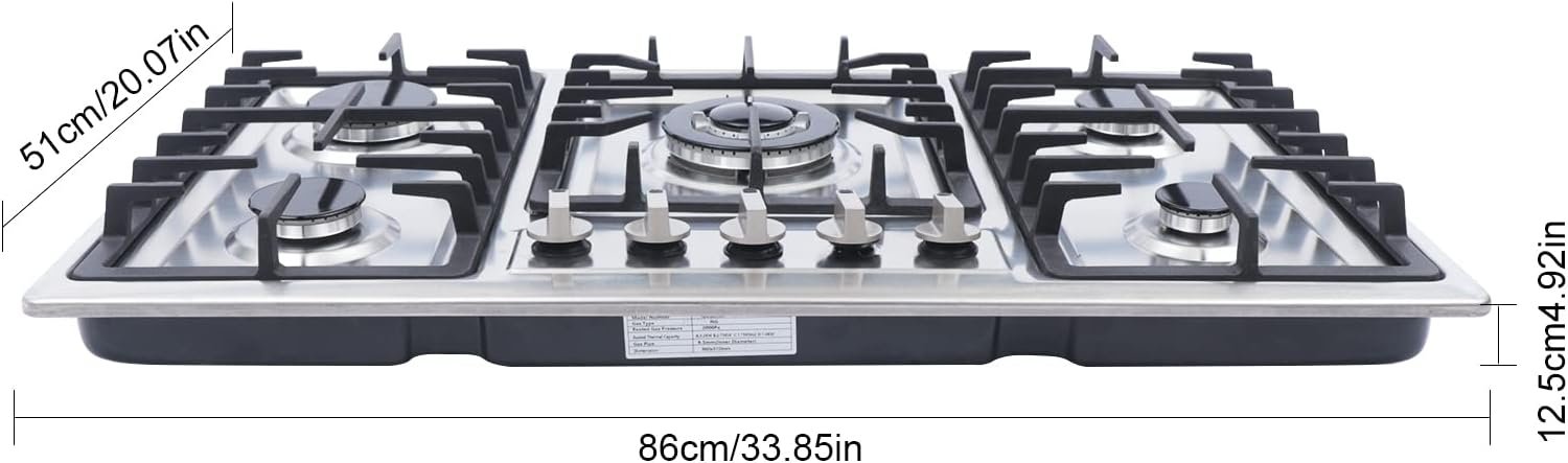 34x20In Built in Gas Cook-top,5 Burner Gas Stove Stainless Steel Cook-top Stove LPG/NG Gas Hob Kitchen Cooker Built-In Cook Stove (5 Burner) - Image 6
