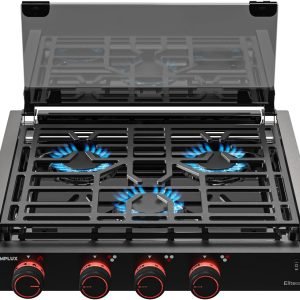 CAMPLUX RV Stove 3 Burners, 21,000 BTU Propane Cooktop with Tempered Glass Cover & Flame Failure Protection, 21-Inch Slide-In Gas Rangetop for RVs, Campers, Motorhomes, and Boats – Black, EliteSERIES