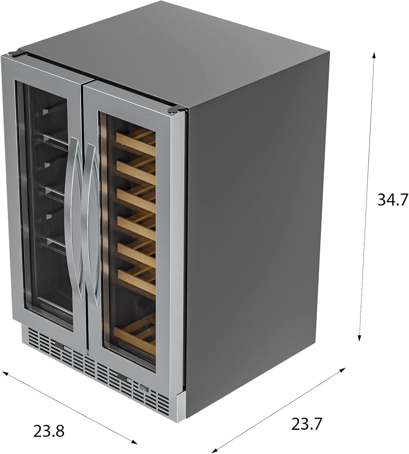 KoolMore 24 Inch Dual Zone Wine Cooler and Beverage Refrigerator with Cool Temperature Control, LED Touch Display, and Adjustable Shelves, Holds up to 21-Bottles and 60-Cans (KM-CWB1830-SS),Silver - Image 5
