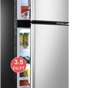 Refrigerator with Freezer 3.5 Cu.Ft with 7 Level Adjustable Thermostat Control 2 Door Energy Saving Top-Freezer Compact Refrigerator Silver (KB03 FLS-80-Silver-2)
