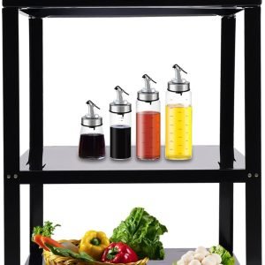 Commercial Free Standing Restaurant Black Stainless Steel Gas Stove 4 Burner Gas Stove Tops Kitchen Cooking Stove Outdoor Gas Hob Vertical Split Cooktop With Shelf Adjust Fire Size for Cooking (Black)