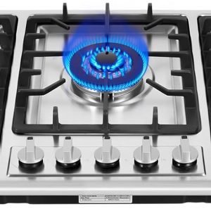 Gas Cooktop, 5 Burners Built-In Stainless Steel Gas Hob Dual Fuel Sealed Gas Stove Top, Drop-In Gas Burner RV Apartments Top Stoves for Kitchen, Cooktop Power 3KW, 2.75KW, 1.75KW, 1.75KW, 1KW