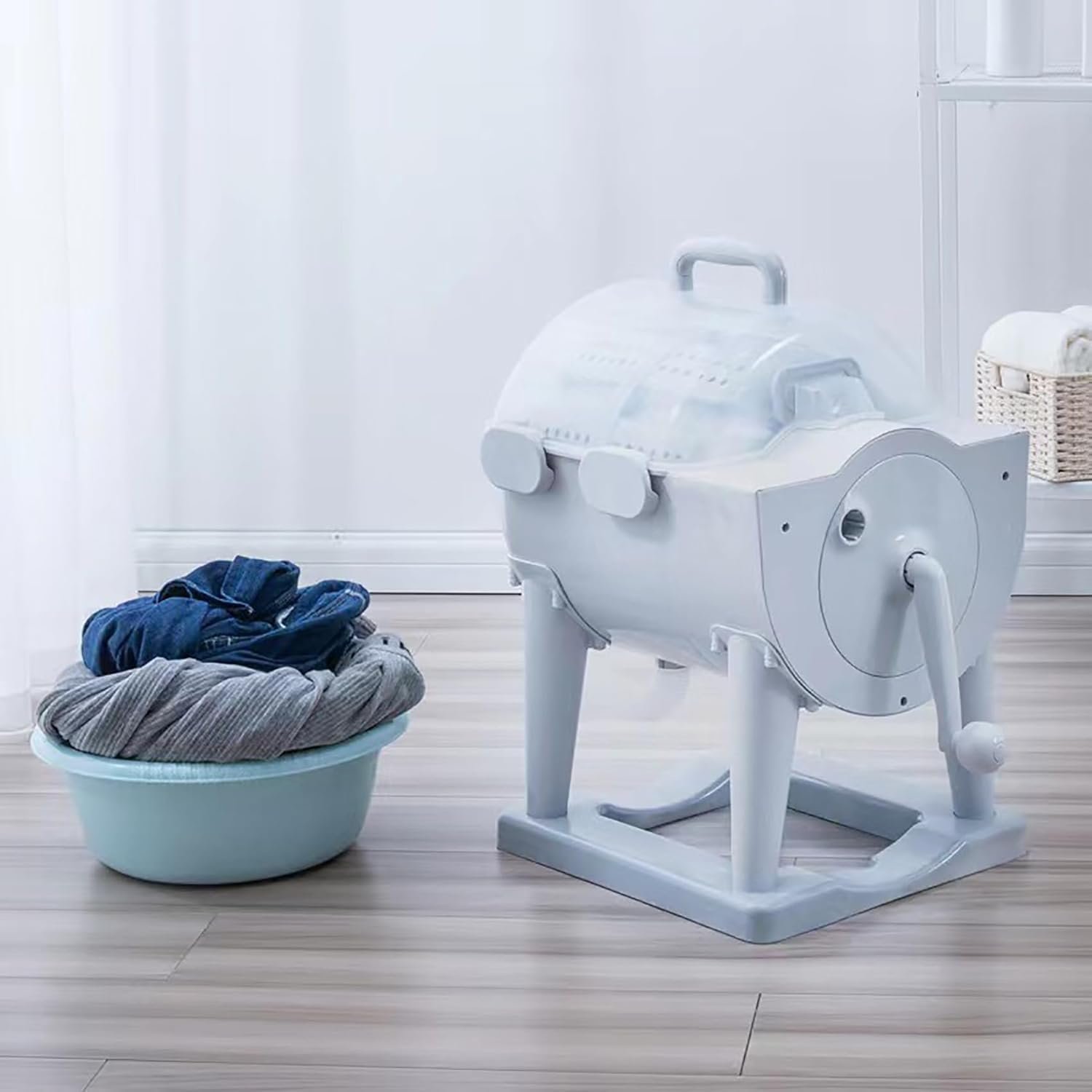 Mini Manual Washing Machine Non-Electric Dryer, Portable Manual Washing Machine Non Electric, Compact Hand Powered Laundry Spinner with Spin Dry and Drainage Pipe for Rv Travel - Image 3