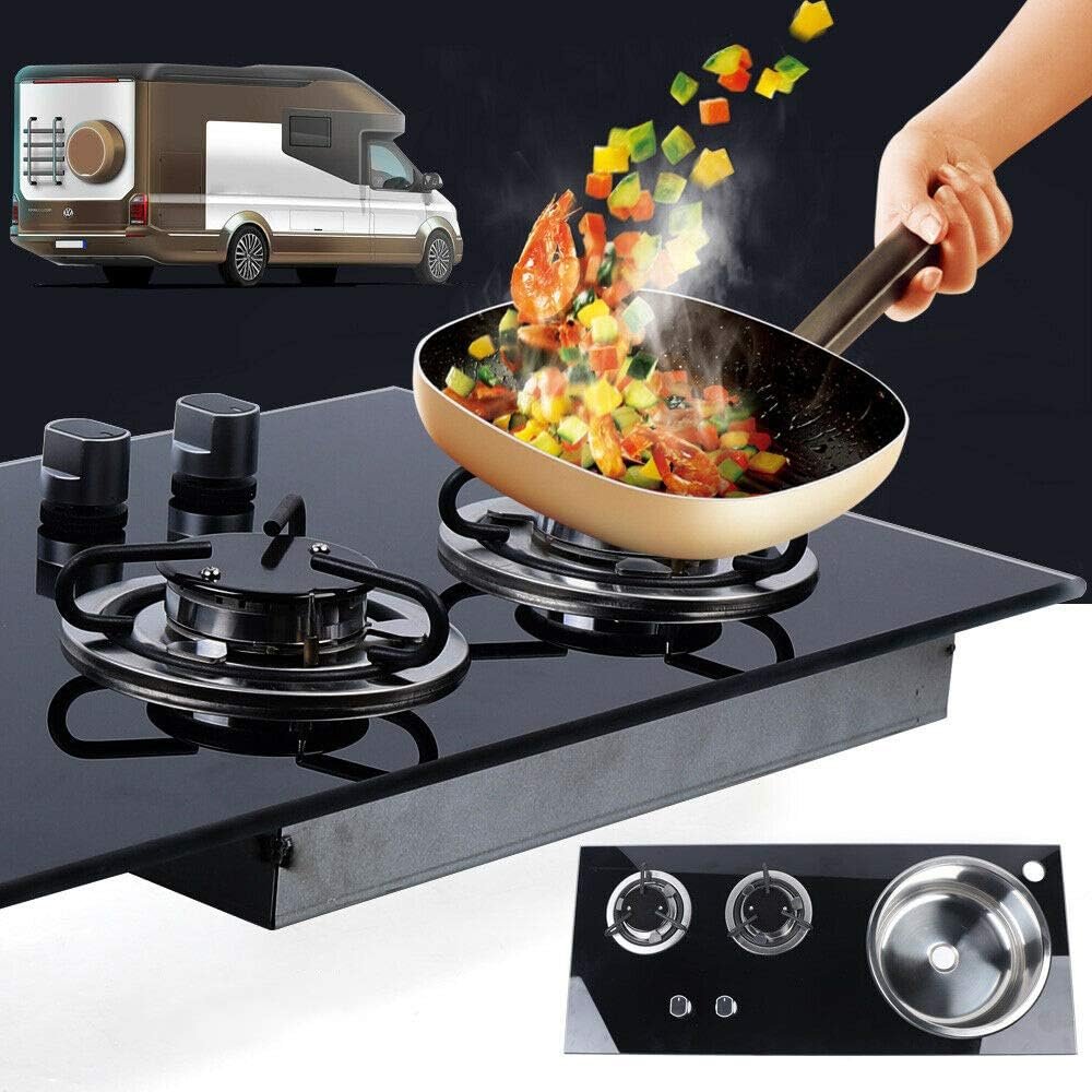 Boat Caravan 2 Burner Gas Stove Mini Countertop Stove Camper High Gas Cooktop LPG Gas Stove Hob With Sink Unit (Type2) - Image 2