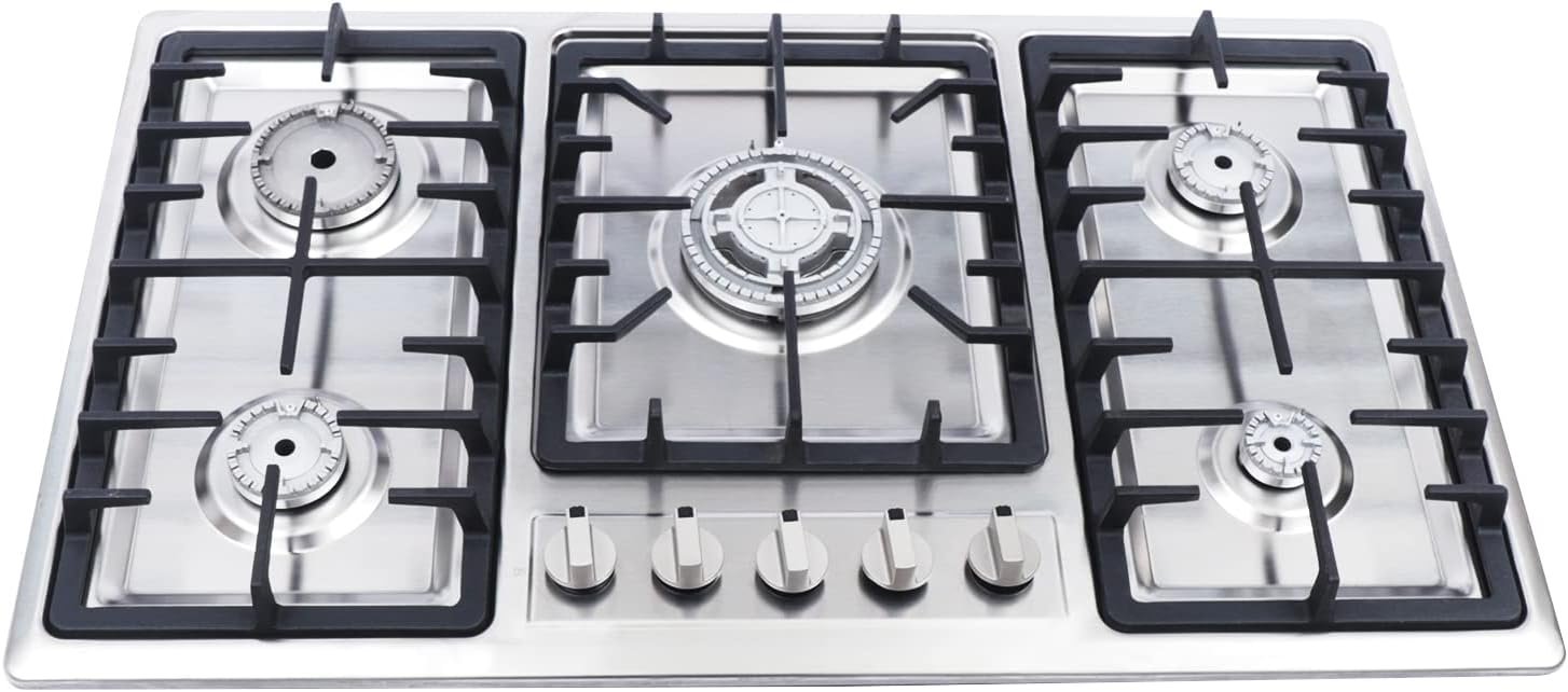34x20In Built in Gas Cook-top,5 Burner Gas Stove Stainless Steel Cook-top Stove LPG/NG Gas Hob Kitchen Cooker Built-In Cook Stove (5 Burner) - Image 4