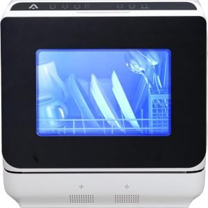 Portable Dishwasher, Mini Dishwashers with Dual Water Supply Modes, Portable Countertop Dishwasher with 5 Wash Programs, Countertop Design with Double-Layered Glass Door Viewing Window, No Hookup Need