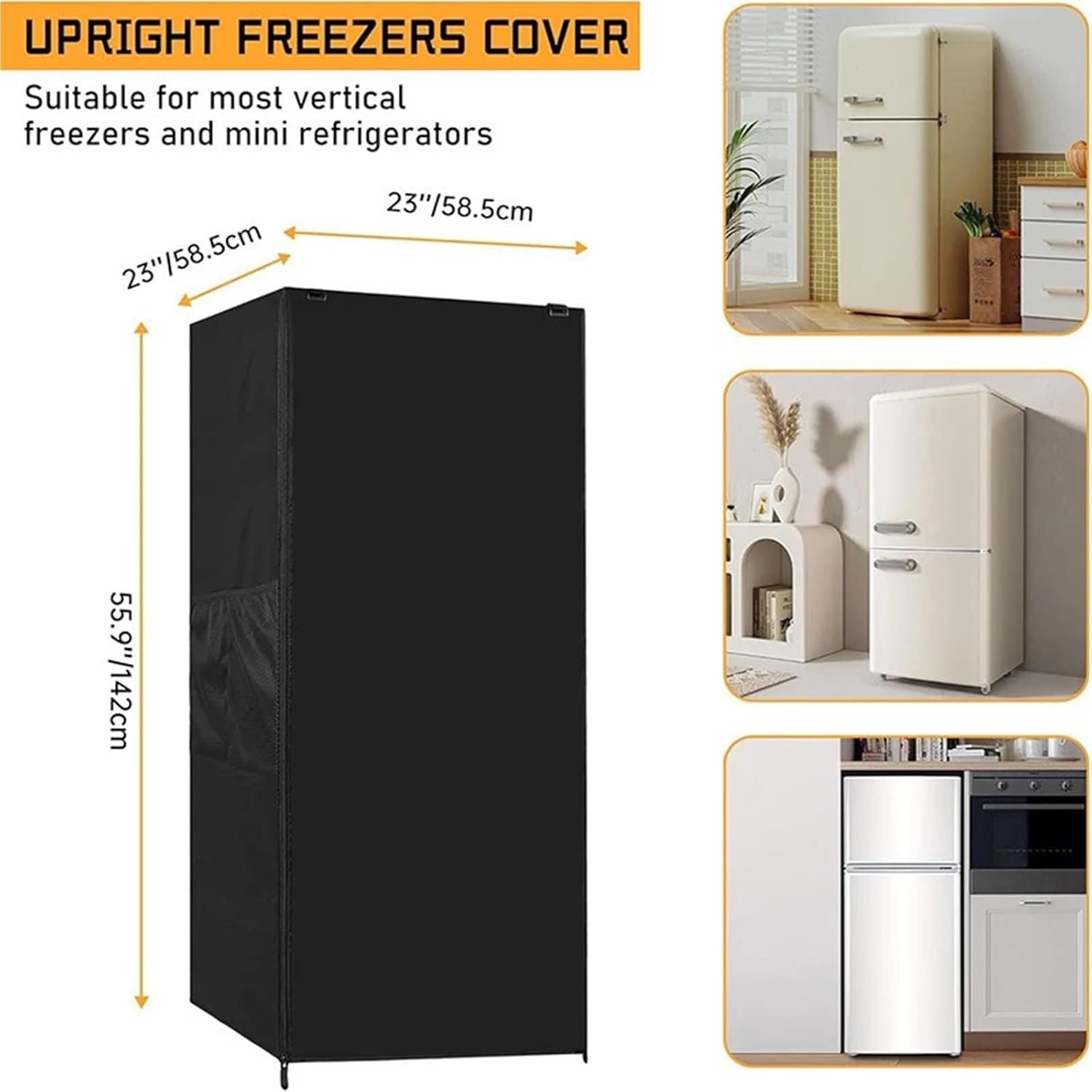 Refrigerator Dust Cover Vertical Refrigerator Protective Cover Refrigerator Waterproof Cover Side Size: 58.5x58.5x142cm - Image 3