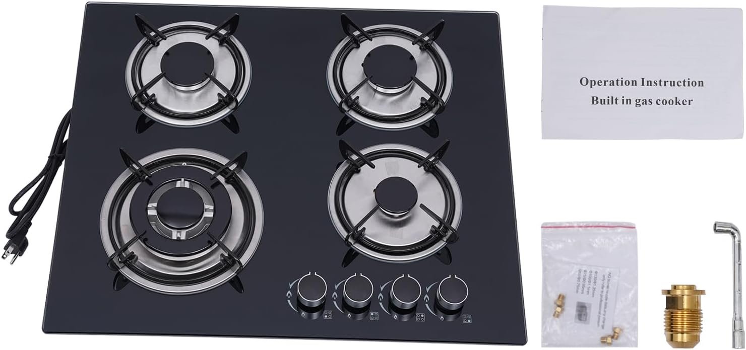 Gas Cooktop 4 Burners, Stainless Steel Burner Stove, Lpg With Adapter Top Stoves, Gas Stove Top For Kitchen, Apartment,Indoor,Rv - Image 7