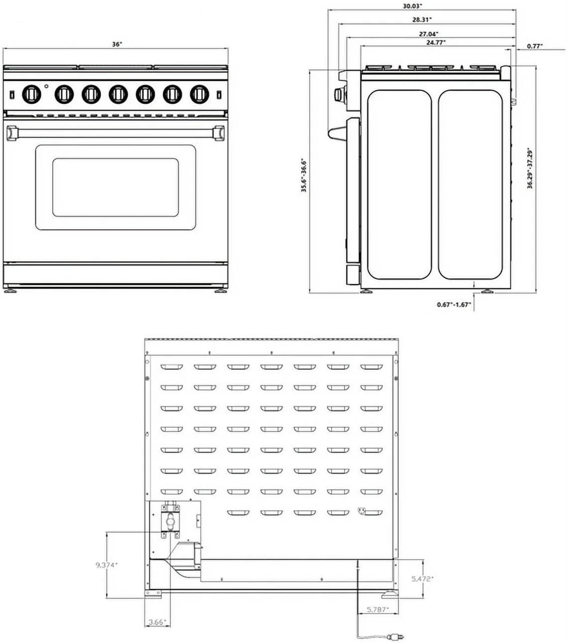 36-inch Pro-Style Natural Gas Range or Liquid Propane Gas Range with 6 high-powered Burners, 6.0 cu. ft. Convection Oven in Stainless Steel - Image 8