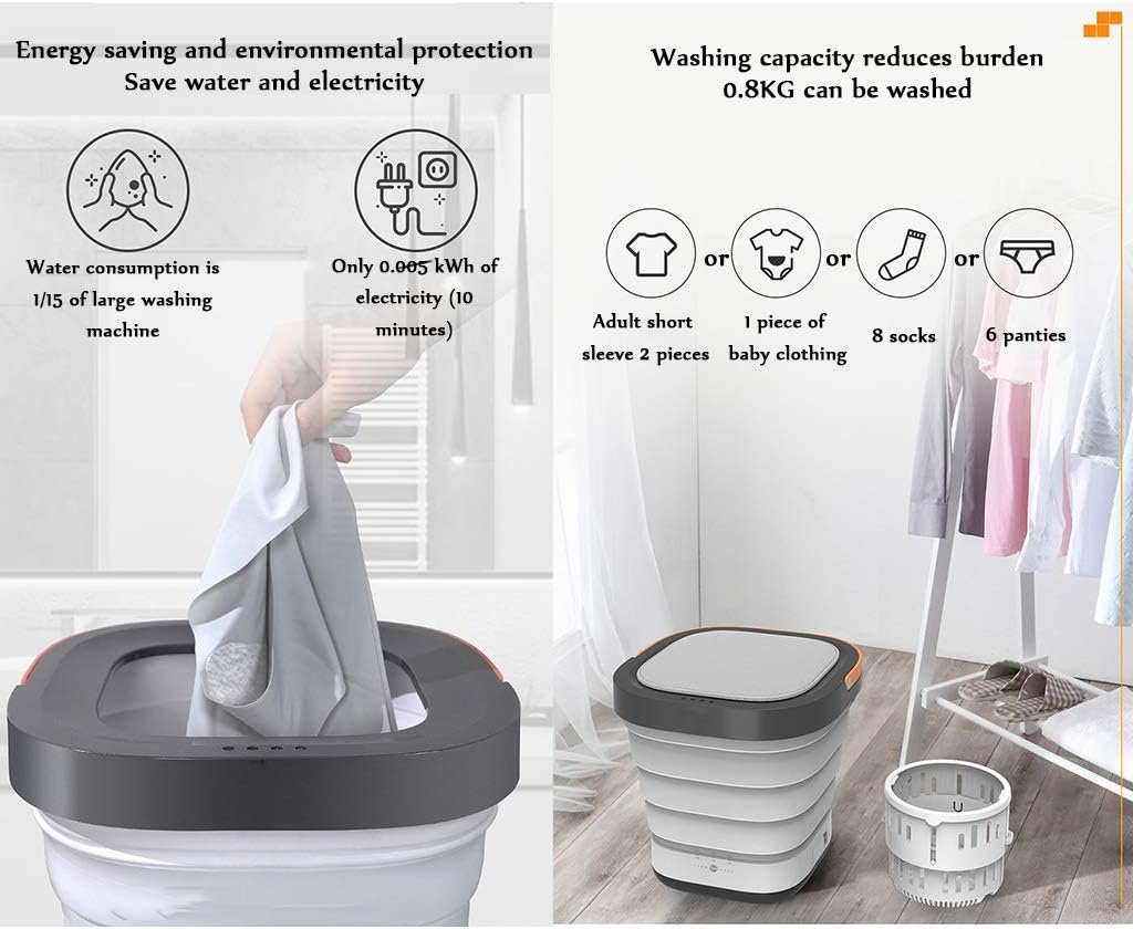 Portable Folding Clothes Washing Machine, Mini Foldable Washer and Dryer, Electric Compact Small Laundry Machines, Energy Saving Home Travel - Image 5