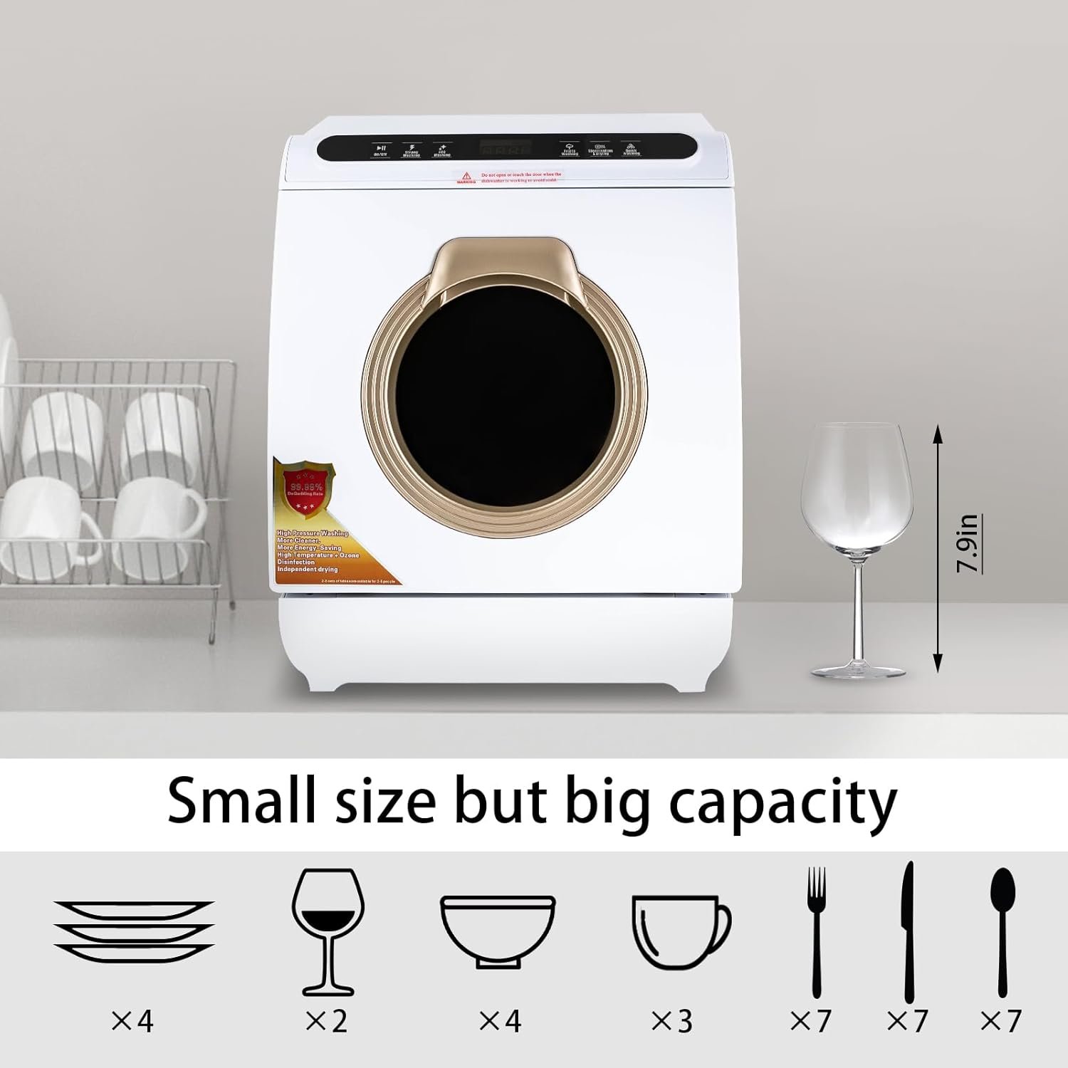 Countertop Automatic Dishwasher Air-dry Portable Dishwasher with 5 Washing Programs 360° Dual Spray Stainless Steel Dishwasher Machine for Kitchen RV, 900w - Image 3