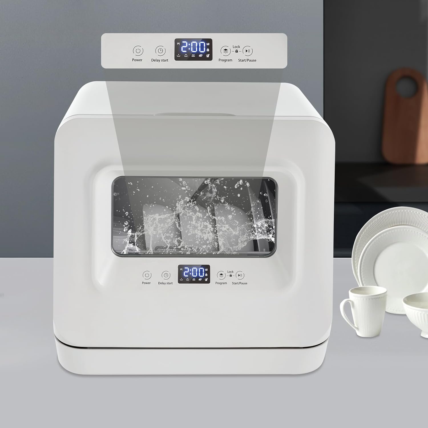 Apartments RV Compact Countertop Dishwasher Portable 5 Washing Programs Air-Dry Function Dish Washer Machine Touch Controls Mini Dishwasher with 360° Dual Spray - Image 4