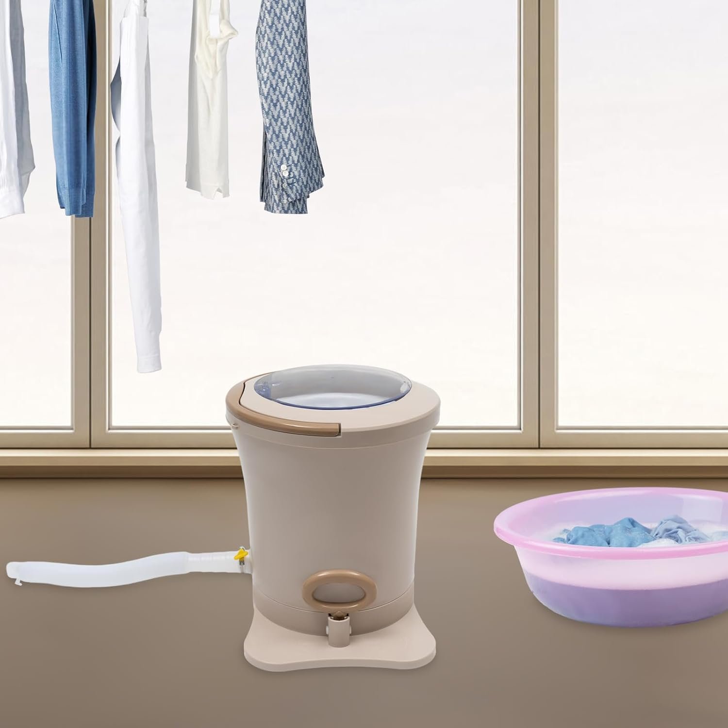 Mini Manual Washing Machine, 2 In 1 Manual Non Electric Washing Machine and Clothes Spin Dryer, 2.4Gal Mini Washing Machine Can be Used In Flats, Motels And Dormitories (Apricot Color) - Image 3