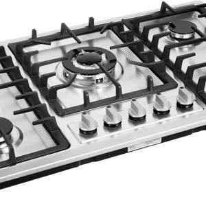 34 Inch Gas Cooktop, 5 Burner Gas Stove Top, Stainless Steel Built-in Gas Hob for NG/LPG Dual Fuel Convertible, Gas Stovetop with Flame-out Protection & Electronic Pulse Ignition