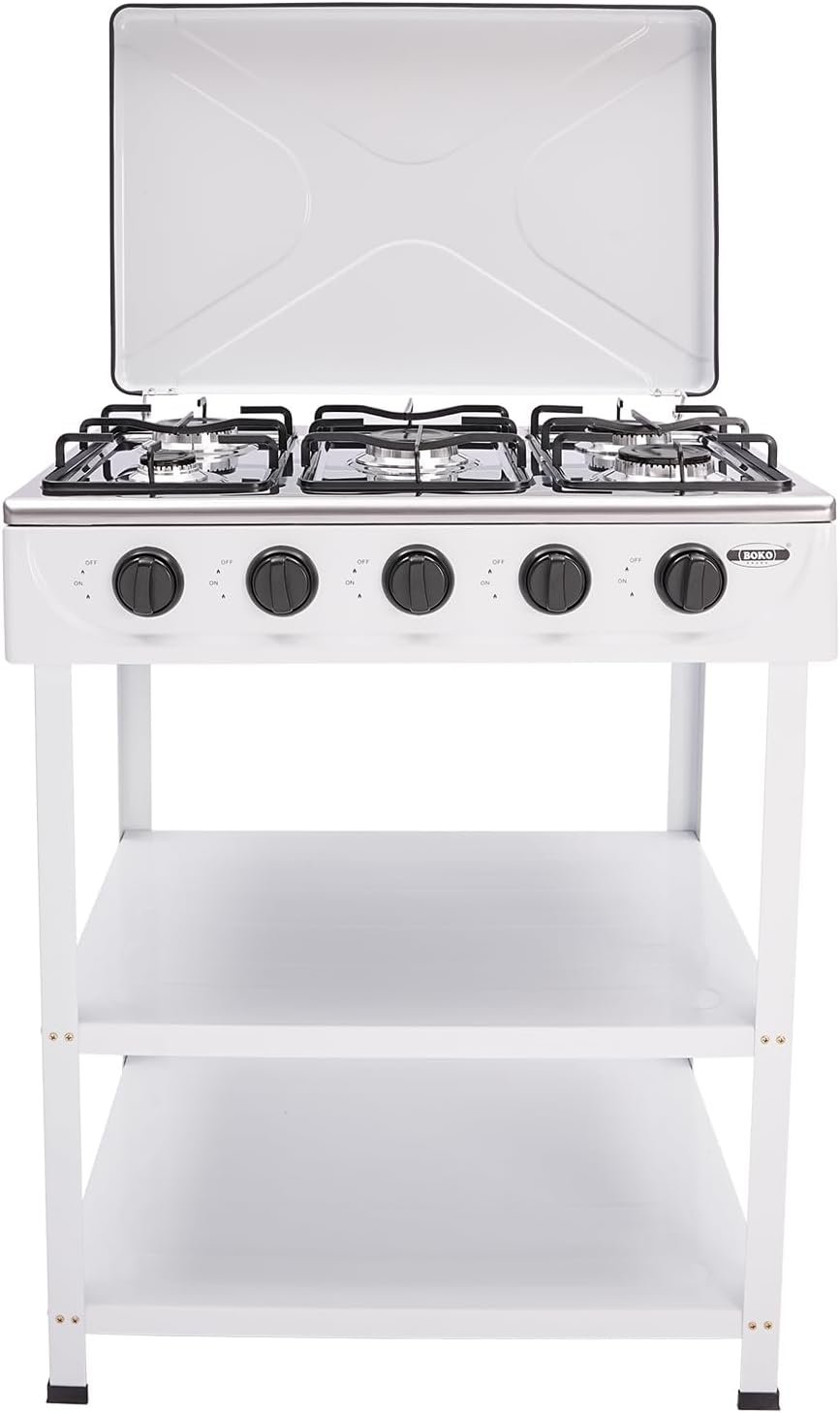 5 Burners Natural Gas Stove, Removable Bracket Gas Cooktop, Portable Gas Stove for Kitchen, RV, Apartment, Outdoor Cooking (White)