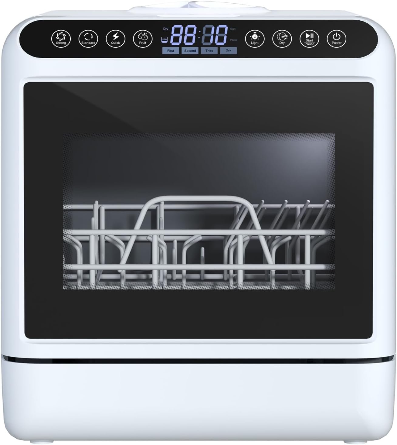 Portable Dishwasher with 5L Water Tank, Mini Dishwasher Countertop, Automatic Smart Countertop Dishwasher with 5 Washing Programs, Air-Dry Function and LED Light, No Hookup Needed, 3-Spray A
