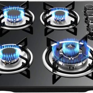 Gas Cook Tops, Built-In Gas Cooktop 4-Burners Stove Top, Tempered Glass Panel Kitchen Cooking Stove, NG/LPG Convertible Cook Tops w/Anti-Scald Knob, Easy Clean Countertop Burner For Apartments