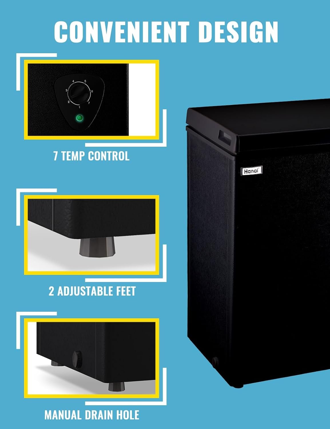 Chest Freezer 3.5 CU.FT WANAI Deep Freezers Compact Mini Size Machine 7 Temperature Control Low noise with Removable Basket for Dorm Apartment Home Kitchen - Image 4