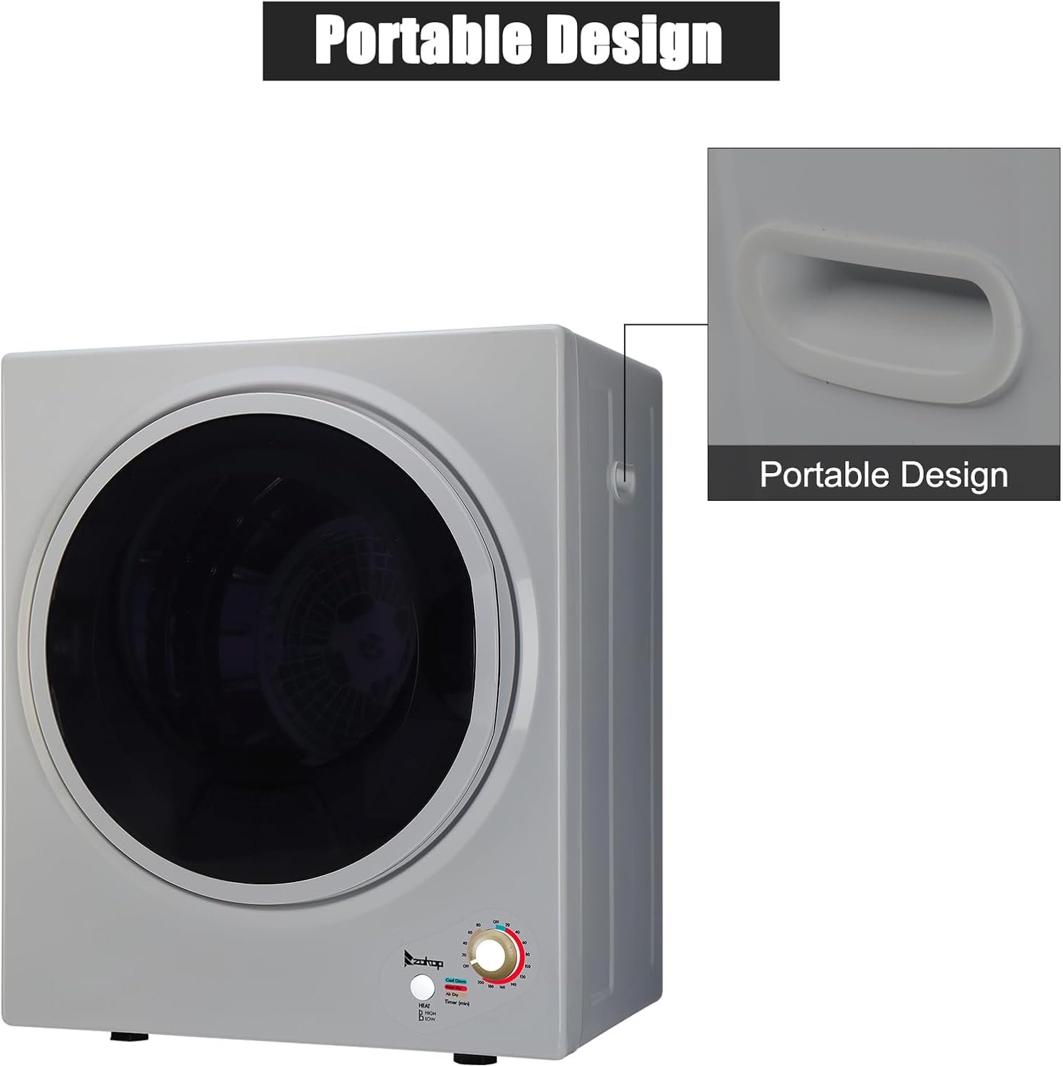 Compact Clothes Dryer, Compact Portable Household Clothes Dryer, 1.5 Cu. Ft. 850W Electric Dryer with Stainless Steel Drum Black and White Mechanical Control ETL Certification - Image 9