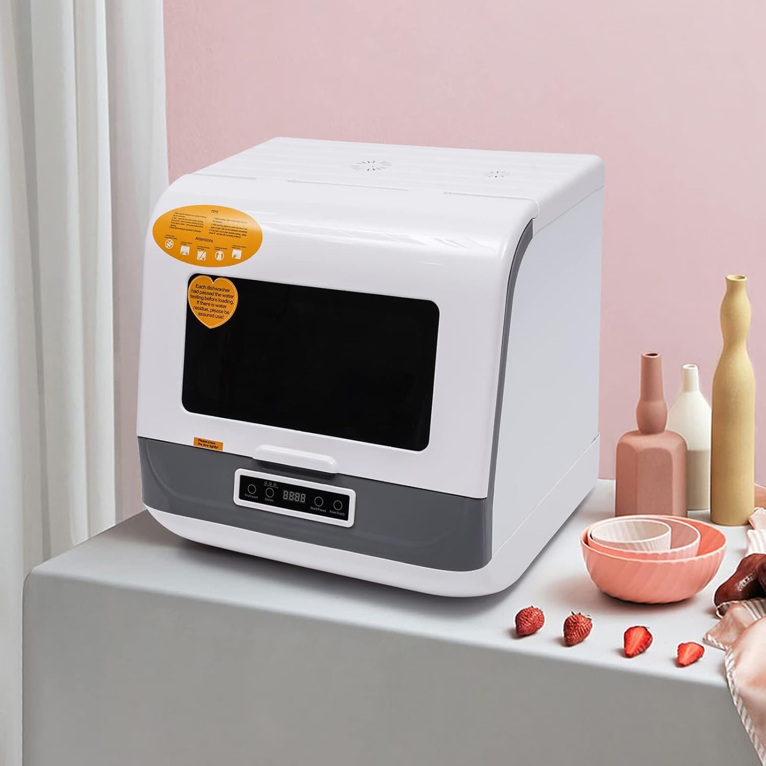 Countertop Dishwasher, Mini Portable Compact Dishwasher, No Installation, with Air Drying Function, Built-in 9L/2.37 Gallon Tank (12-20 Utensils), 4 Wash Programs, 360° Spray Clean, White - Image 2