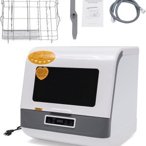 Portable Countertop Dishwasher 110V 1200W Compact Dishwashers with 4 Washing Programs, 55℃-65℃ High-Temperature Washing Kitchen Mini Dishwasher with Air-Dry Function (White)