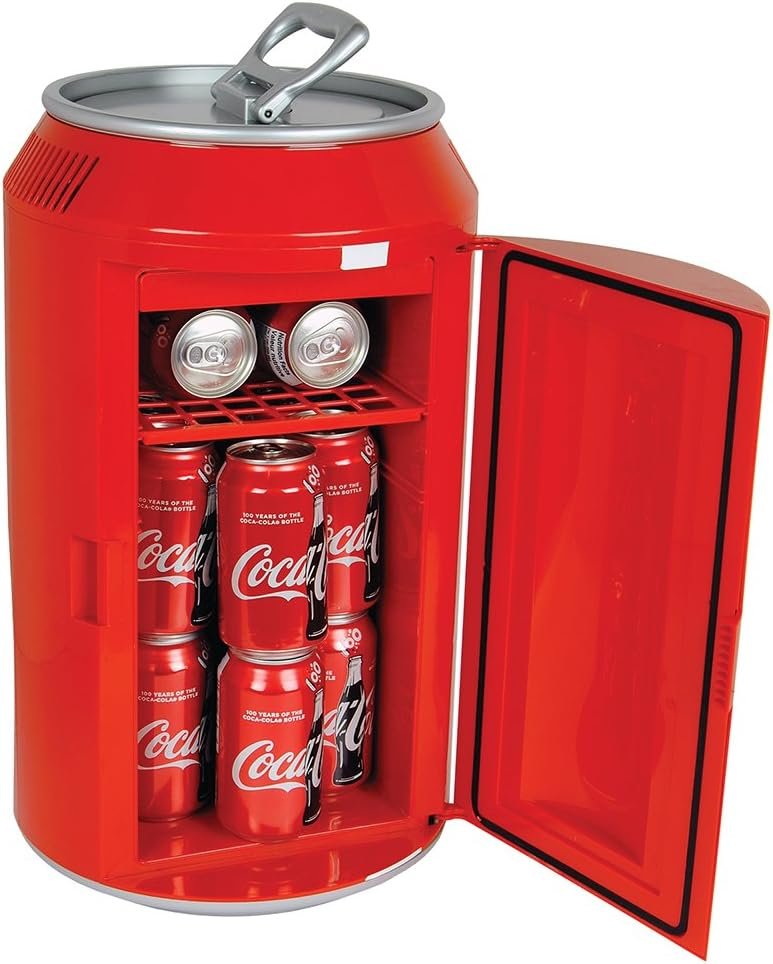 Coca Cola Mini Fridge - Refrigerator for Bedroom Skincare Office, Portable Table Top Beverage Cooler, 12V 110V Refrigerador For Drink, Soda, Wine, Breast Milk, Use In Car, Dorm, Outdoor, Patio 12 Can