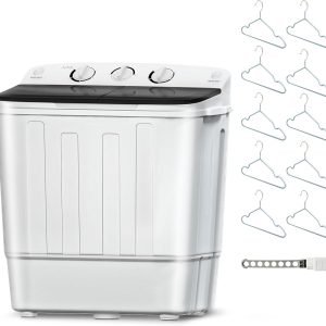 Compact Twin Tub Washing Machine, 18lbs Capacity (11lbs Washer & 7lbs Spinner), Semi-Automatic Laundry Washer for Apartments, Dorms, RVs, Camping, and Small Spaces