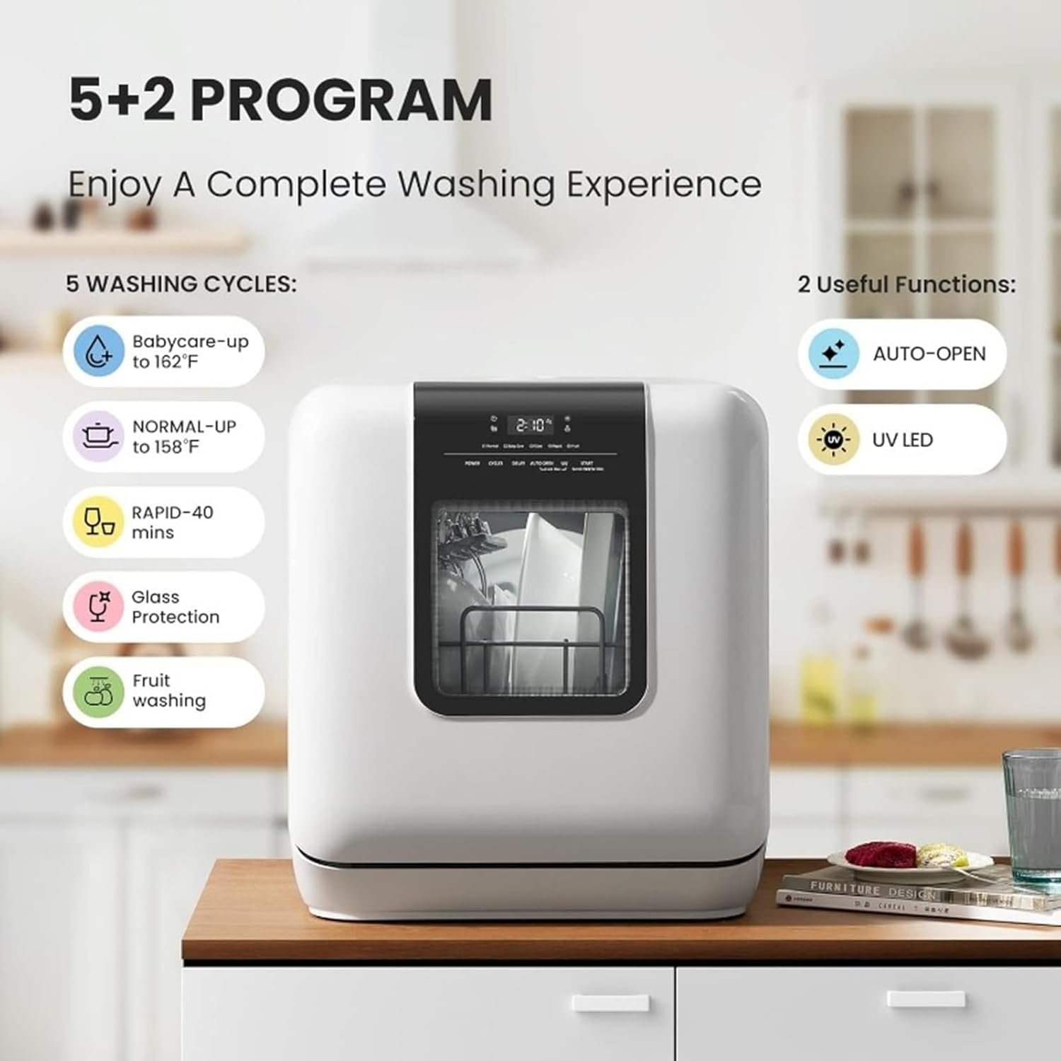Countertop Dishwasher Portable Dishwasher with 6L Built-in Water Tank Mini Dishwasher with More Space Inside 7 Programs - Image 4