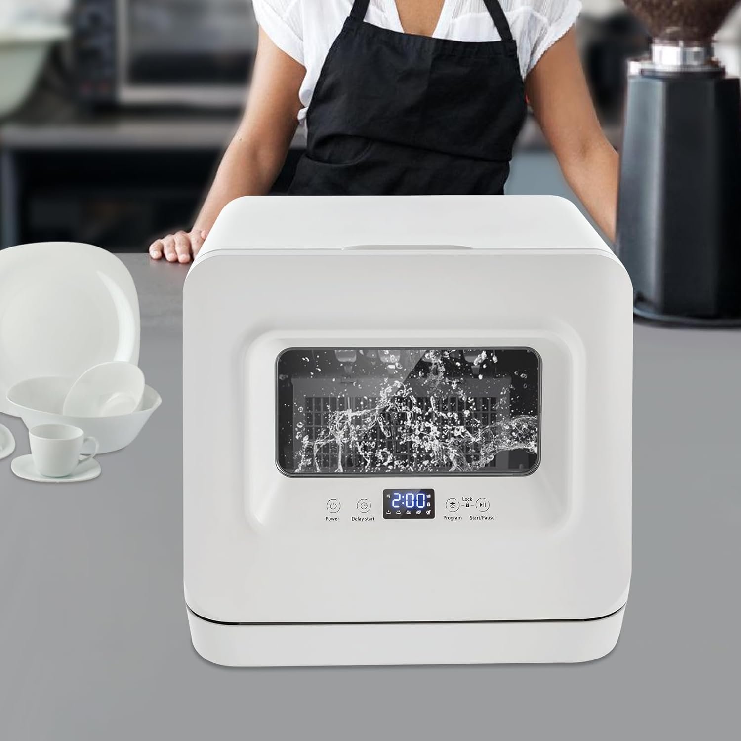 Apartments RV Compact Countertop Dishwasher Portable 5 Washing Programs Air-Dry Function Dish Washer Machine Touch Controls Mini Dishwasher with 360° Dual Spray - Image 2