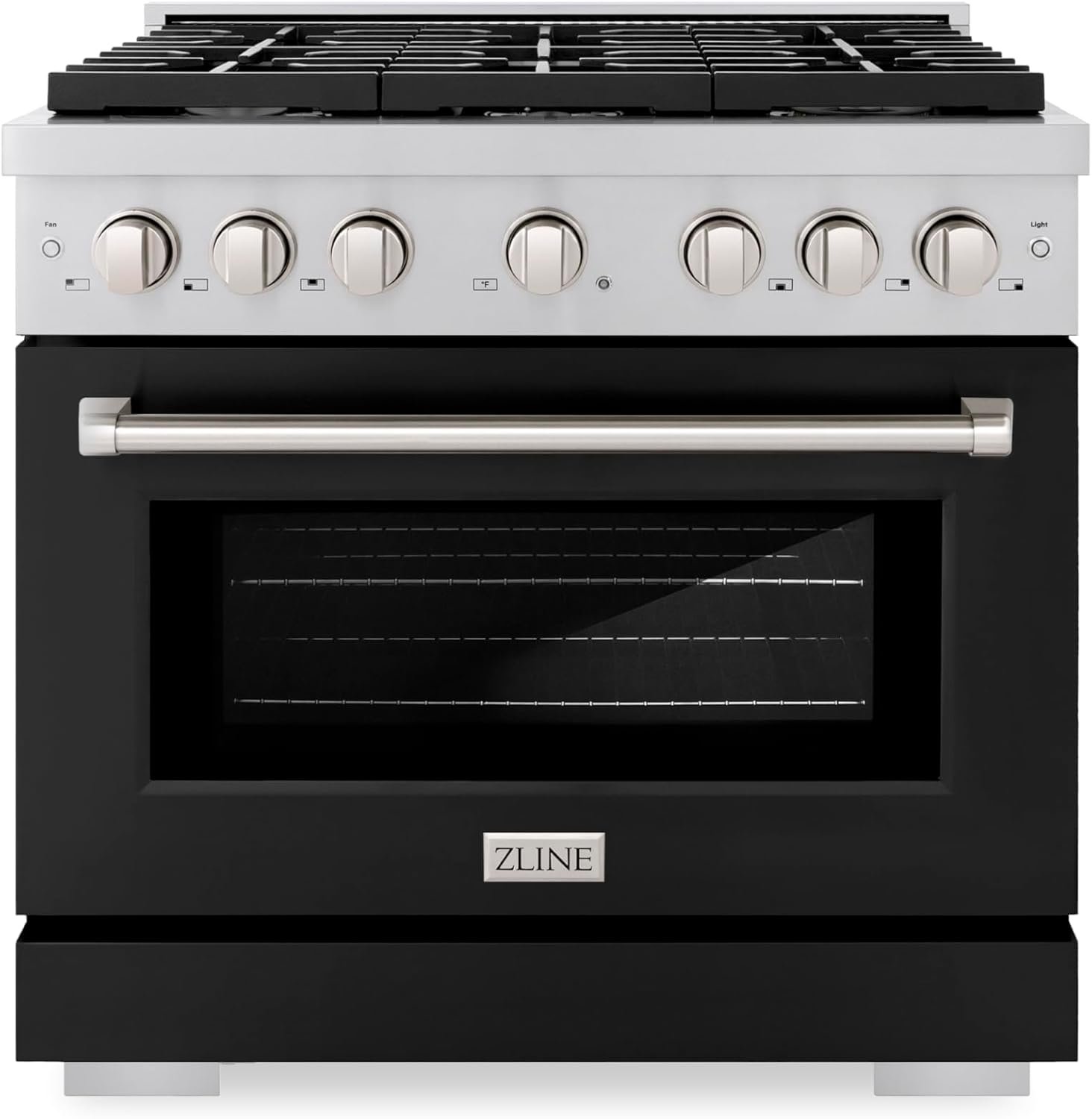 ZLINE 36 in. 5.2 cu. ft. 6 Burner Gas Range with Convection Gas Oven in Stainless Steel with Black Matte Door (SGR-BLM-36)