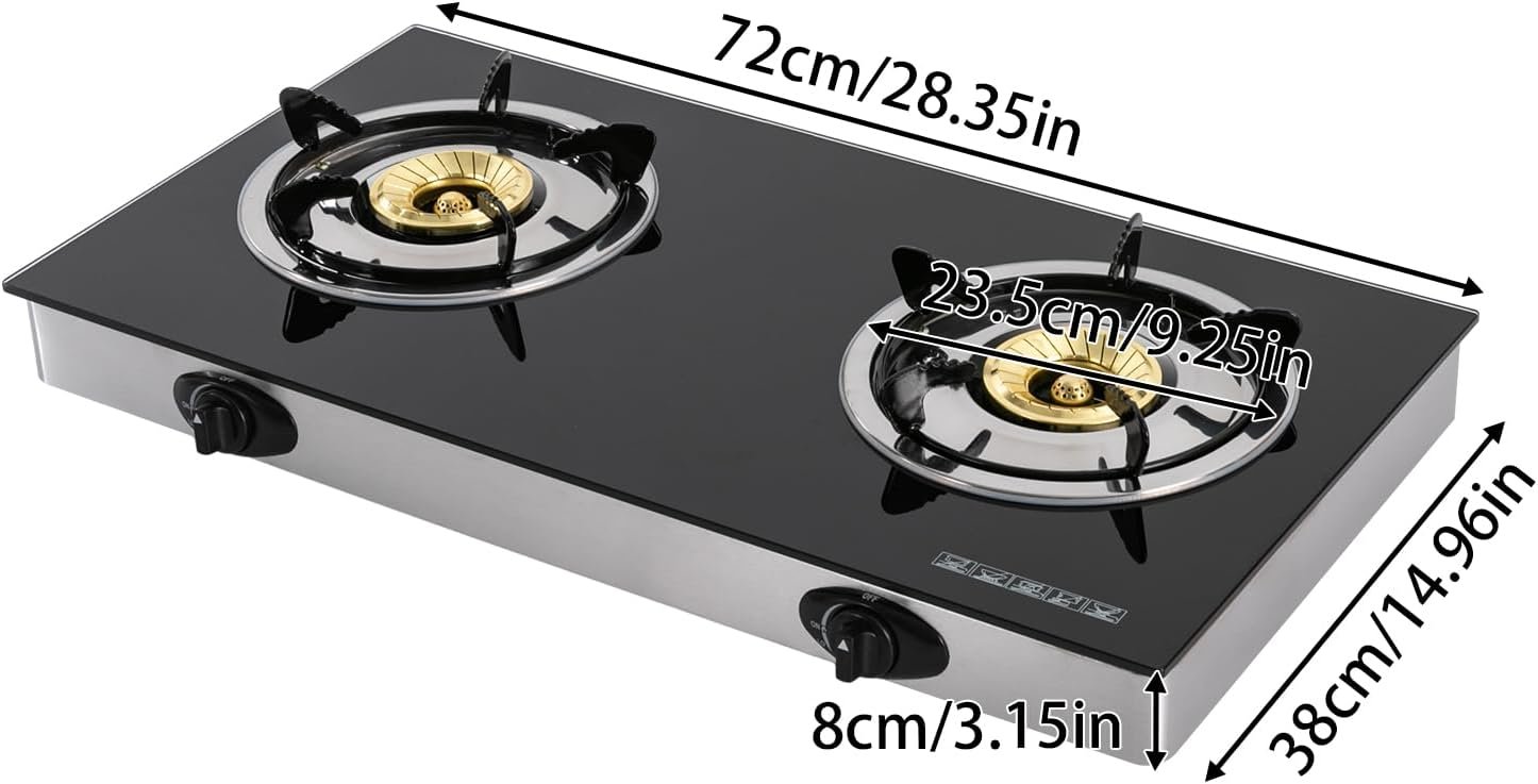 DYRABREST 28" Gas Stove 2 Burners Countertop Gas Stove Cooktop Portable Stainless Steel Propane Stove Auto Ignition LPG Stove Dual Burner Camping Stove for RV, Outdoor Kitchen Apartment - Image 5