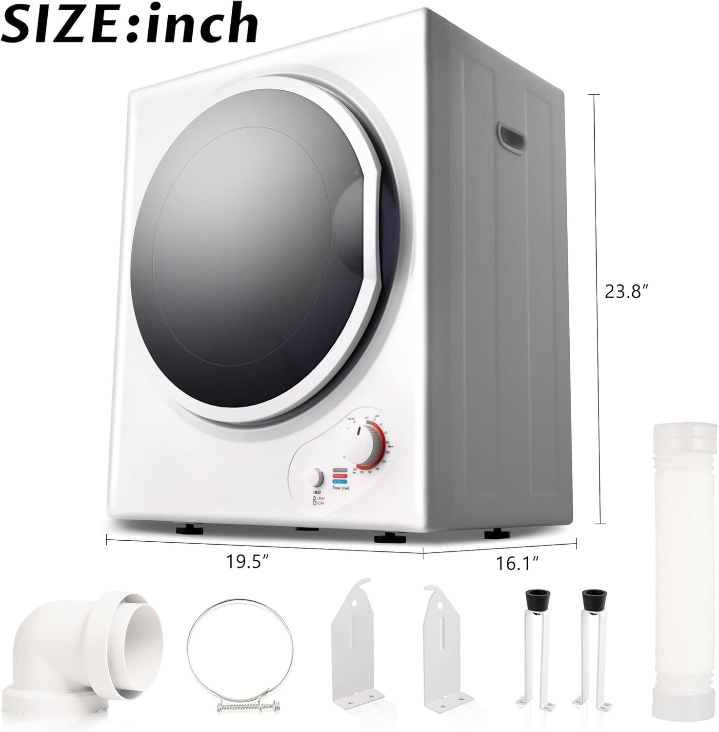 LZ LEISURE ZONE Portable Clothes Dryer, Electric Compact Dryer with Easy Knob Control, Front Load Freestanding Laundry Dryer Machine for Apartments/Dorm/RVs/Home, Wall Mount Kit Included, White - Image 7