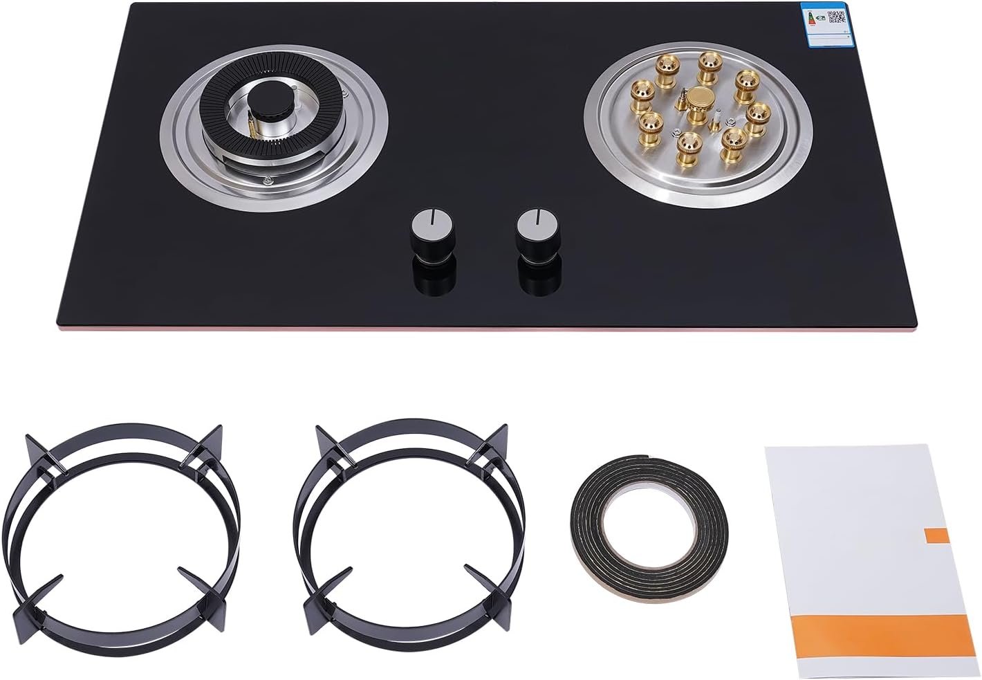 Gas Cooktop, Portable Glass & Copper Gas Stoves, 2 Burners Built-in Gas Stove Kitchen High Efficiency Powerful Cooking Burners for Home Apartment Black, Easy to Clean - Image 4