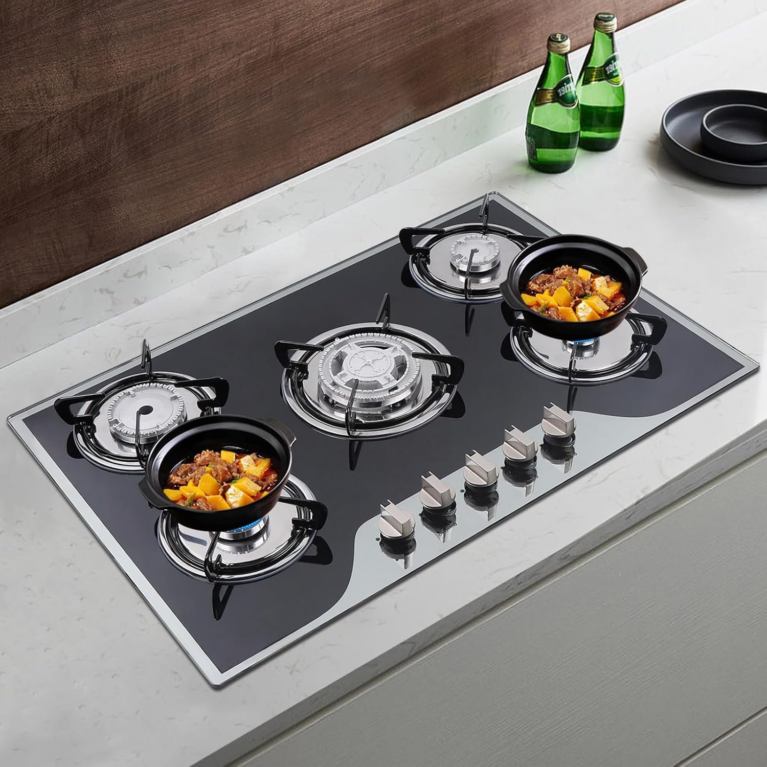5 Burner Gas Cooktops, 30In Built in Kitchen Stove Top Gas Cooktop, Glass Cooktop, Gas Stoves, Kitchen Frying Equipment for Homes Kitchen/Restaurant Cook (Without Extinguishing Protection) - Image 7