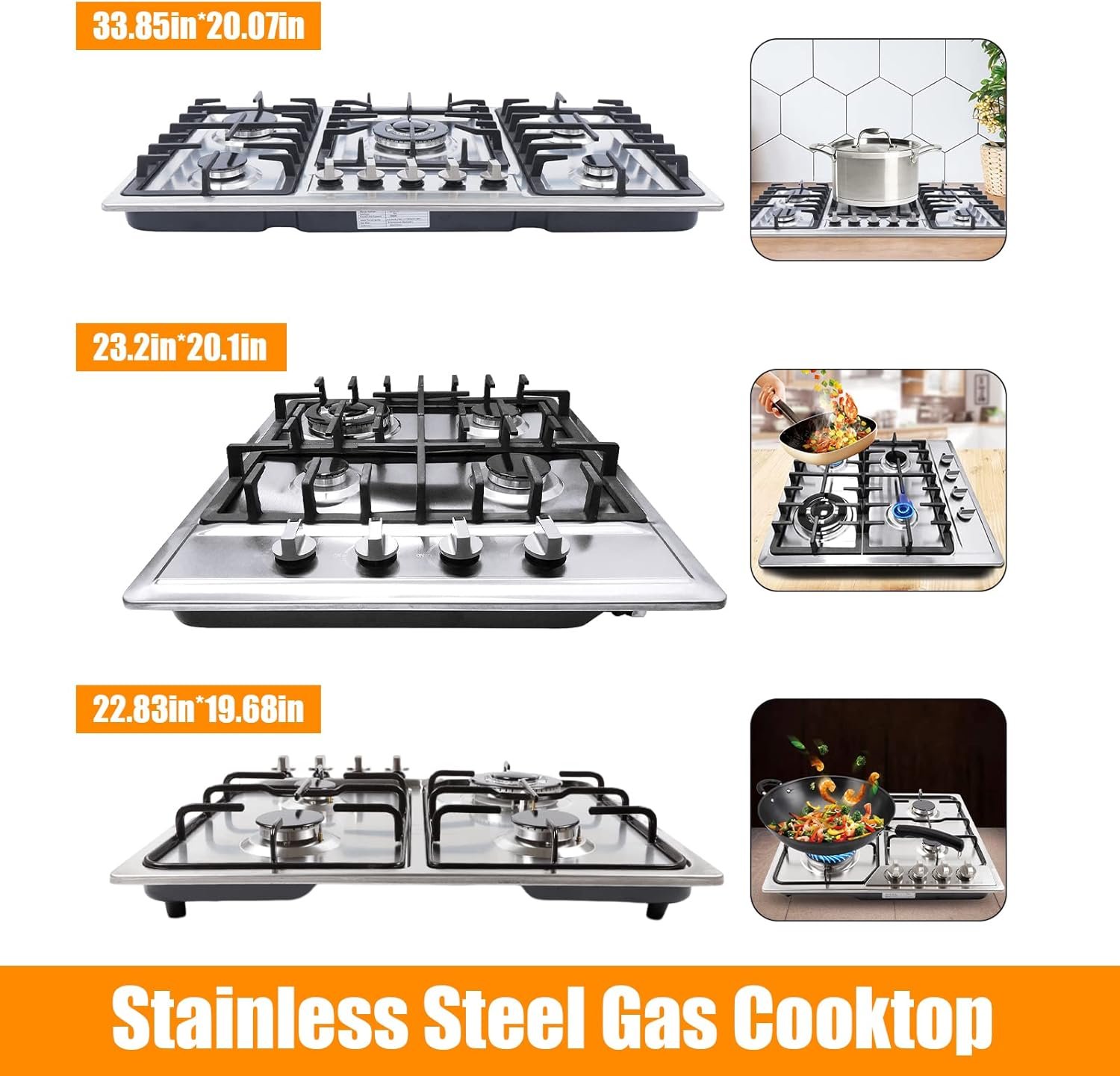 Gas Stove, 5 Burners NG/LPG Gas Built-In Cook-top With Fire Covers, 34" Stainless Steel Pulsed Ignition Cook Stove, Automatically Flame-out High Efficiency Home Stove Top, For Commercial Cook - Image 5