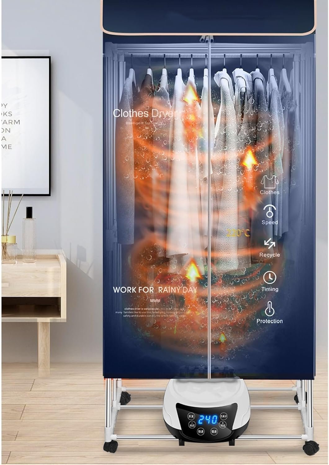 Favourite Six-Button 1500w Foldable 1.5-Meter Portable air Dryer Energy-Saving Dryer Household Electric Dryer Available in Three Colors (Color : Blue, Small : 1.7m) - Image 4