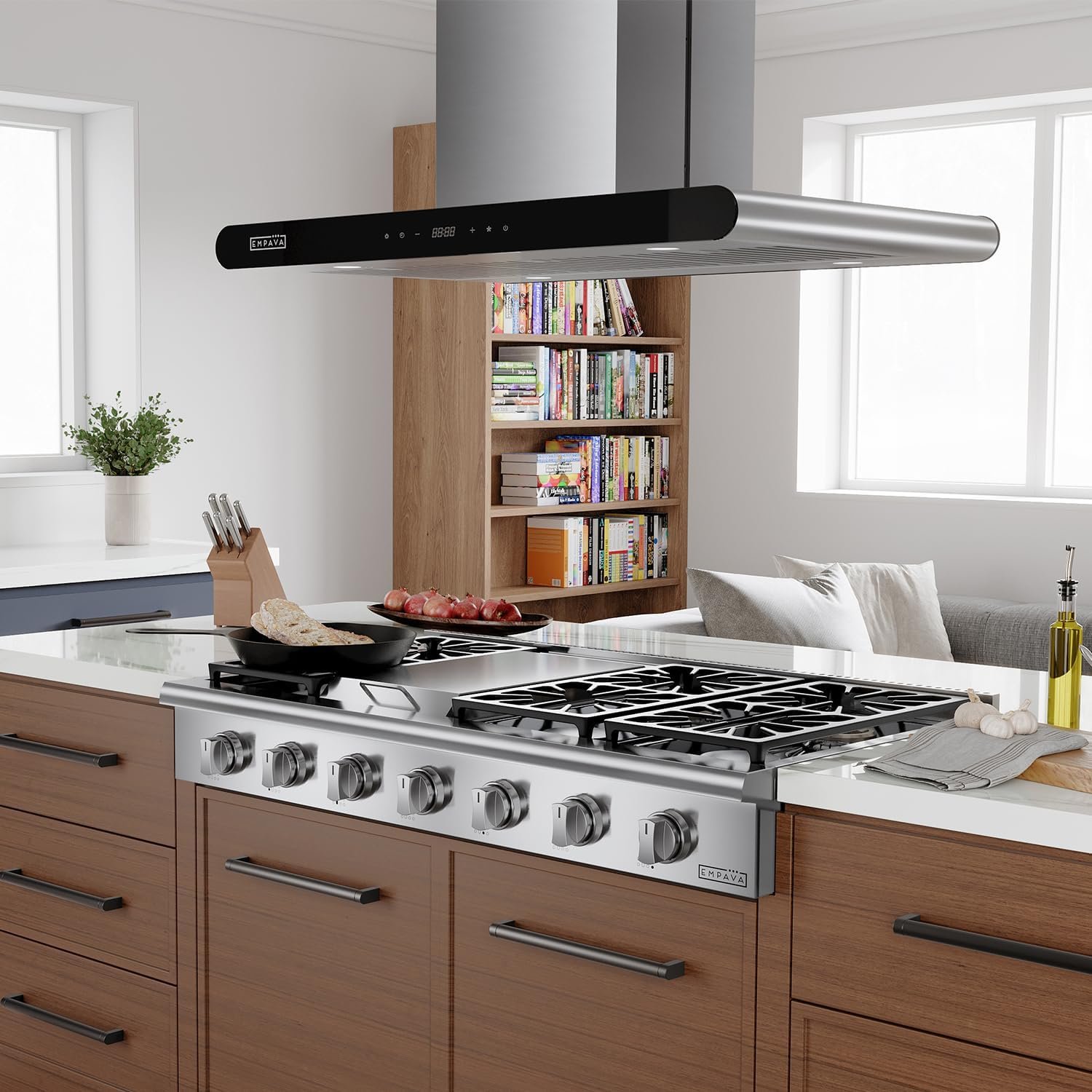 Empava 48 in. Pro-Style Professional Slide-in Natural Gas Rangetop with 6 Deep Recessed Sealed Ultra High-Low Burners-Heavy Duty Continuous Grates-Infrared Griddle in Stainless Steel, 48 Inch, Silver - Image 2